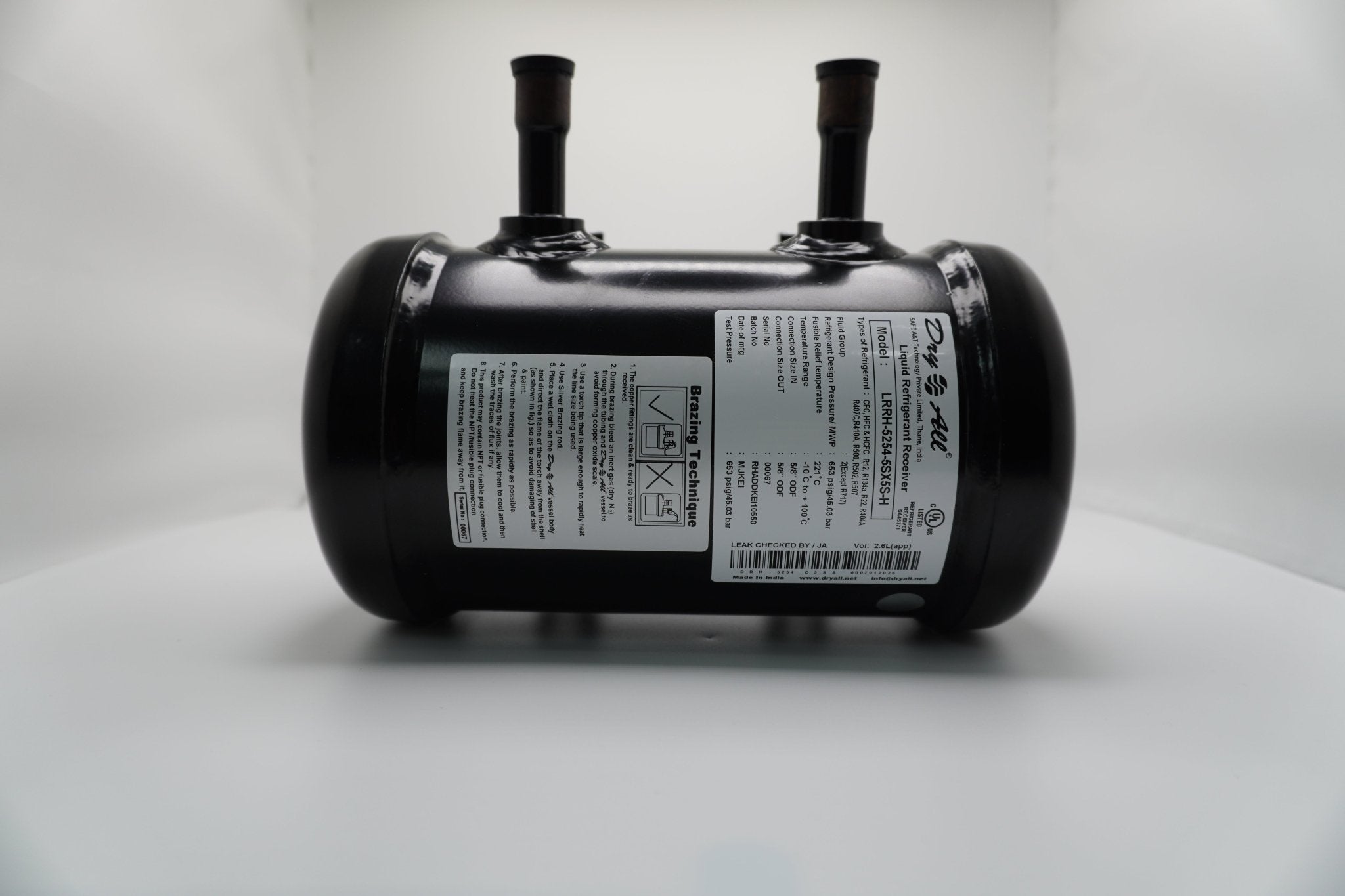Dry All Bi-Flow Liquid Refrigerant Receiver — Horizontal, 5 LB, 5/8" ODF, 653 PSI | Addison OEM Part 0514P-0072 - EPS Controls