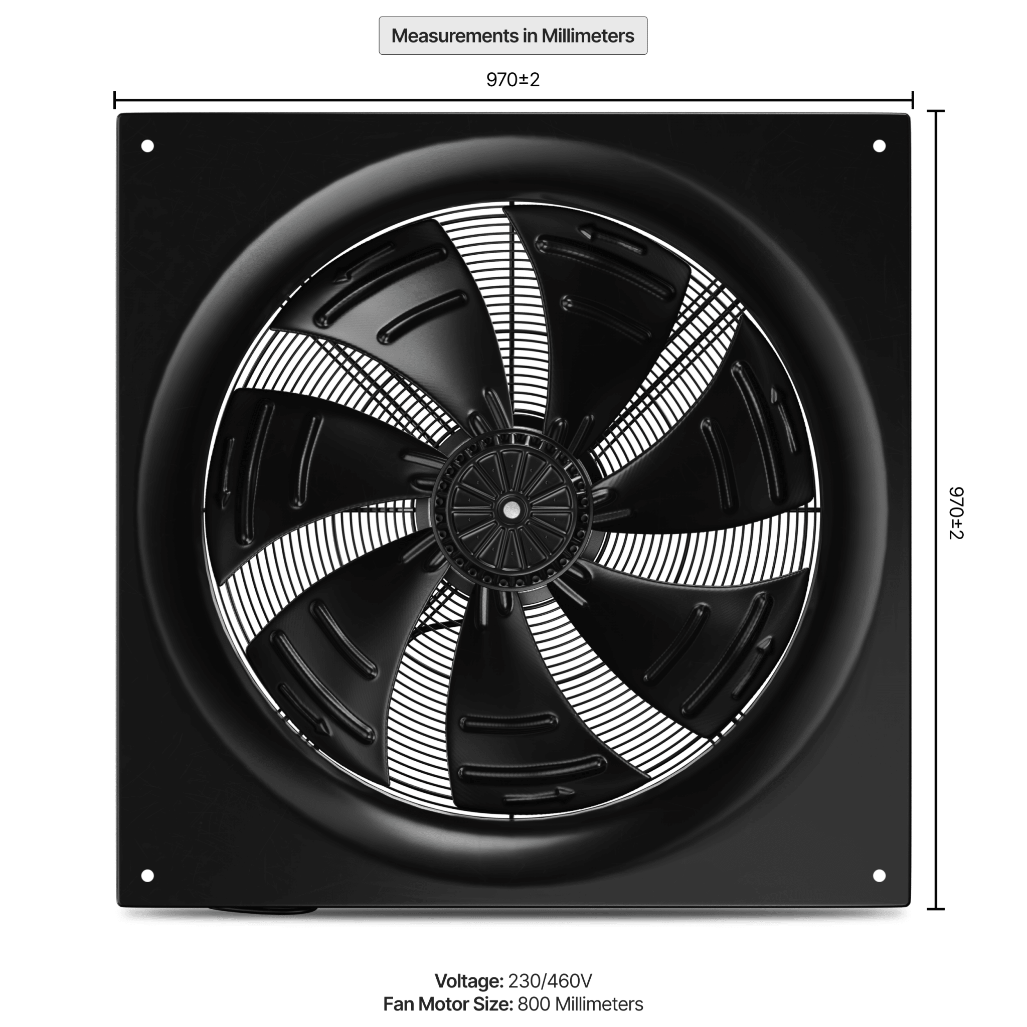 Dunli Condenser Fan Motor & Assembly - 800mm/230V - 460V - EPS Controls